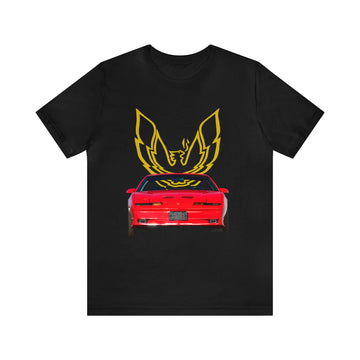 1988 Pontiac Firebird Trans AM GTA short sleeve tee with car and emblem design.