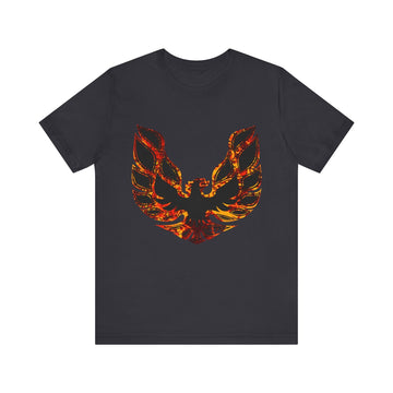 Pontiac Firebird Trans AM logo flame graphic short sleeve black t-shirt.