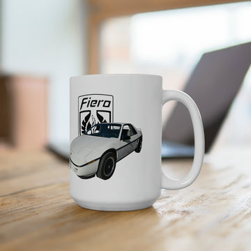1987 Fiero Formula Ceramic Mug 15oz with car graphic, 15 oz capacity, dishwasher and microwave safe.
