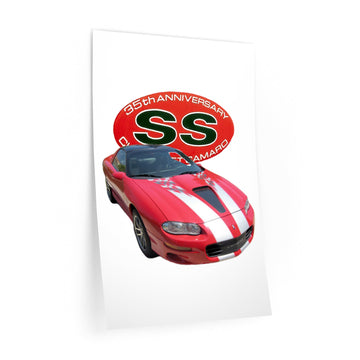 2002 35th Anniversary Camaro wall decal, featuring a red Camaro with racing stripes, reusable polyester, 24x36 inches.