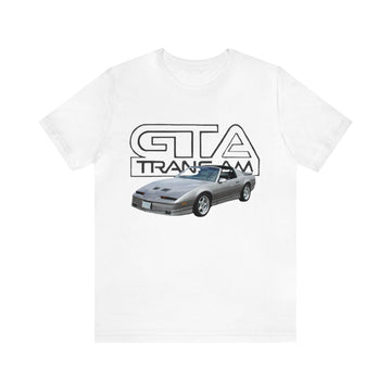 1989 Firebird Trans AM GTA Short Sleeve Tee with car graphic on white background.