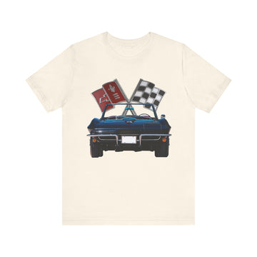 1965 Corvette Short Sleeve Tee with car design on soft cotton fabric.