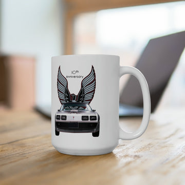 1979 10th Anniversary Trans AM 15oz ceramic mug featuring car design.