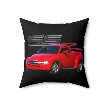2004 SSR Spun Polyester Square Pillow with red car design and SS logo.