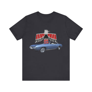 1969 Pontiac Firebird Short Sleeve Tee featuring classic car graphic on black shirt.