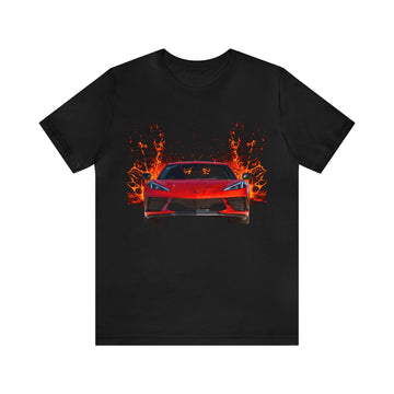 2023 Corvette lava series short sleeve tee with fiery graphic design.