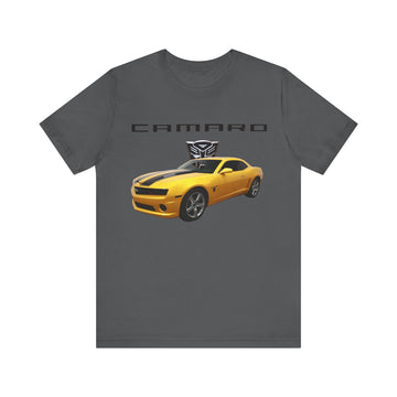 2010 Chevy Camaro Bumblebee Short Sleeve Tee with graphic print on chest.