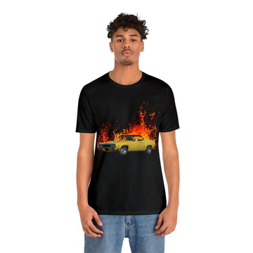 1971 GTX in lava series short sleeve tee with classic car print.