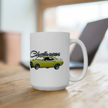 1971 Challenger 15oz ceramic mug with vintage car design, dishwasher and microwave safe.