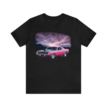 1970 AAR Cuda in lightning series short sleeve tee with vintage car graphic.