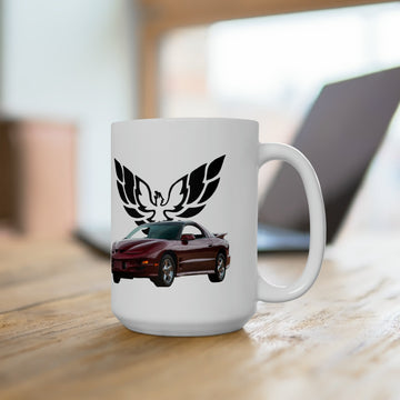 2000 Trans AM 15oz Ceramic Mug with vintage car design, dishwasher and microwave safe.