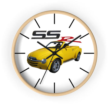 2005 SSR 10" wall clock with wooden frame and plexiglass face featuring a car design.
