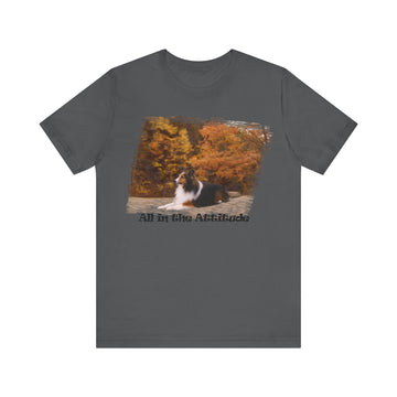 Sheltie in fall scenery short sleeve t-shirt, soft cotton, unisex design.