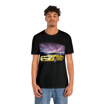 1976 Firebird Trans AM lightning series short sleeve tee in black with car graphic.