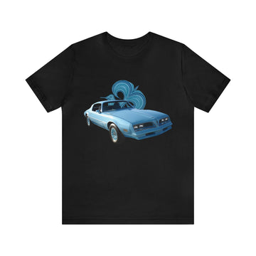 1978 Firebird Skybird Short Sleeve Tee with classic car design on black fabric.