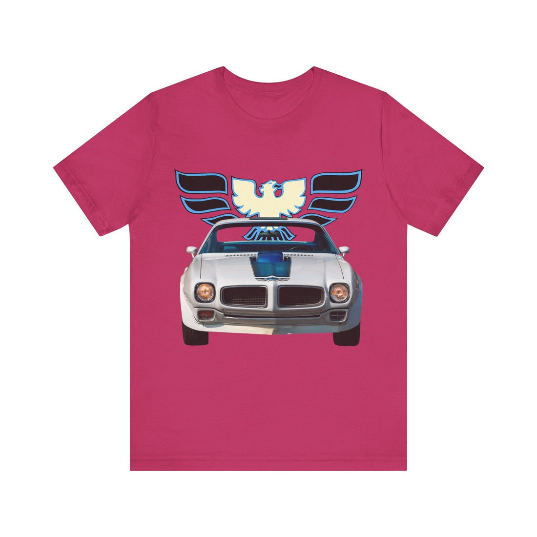 1970 Pontiac Firebird Trans AM short sleeve tee with car graphic design.