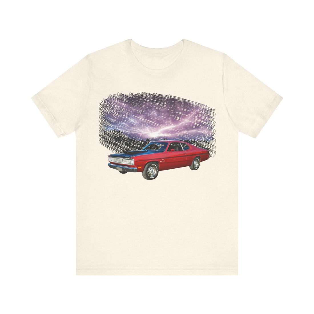 1970 Duster lightning series short sleeve tee with classic car design.