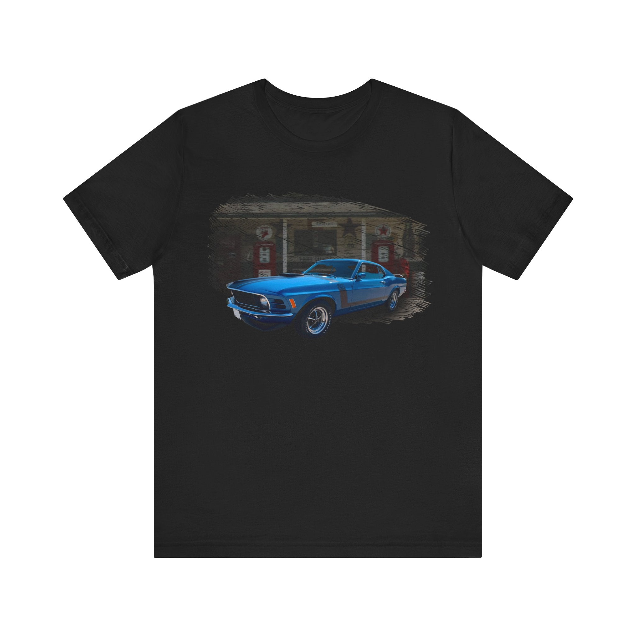 NEW 1970 Boss Mustang in our filling station series Short Sleeve T-Shirt