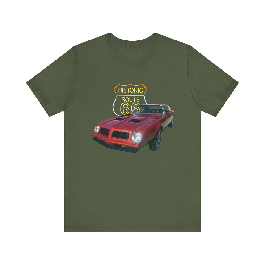 1976 Pontiac Firebird Formula in our Route 66 in the dark series Short Sleeve T-Shirt