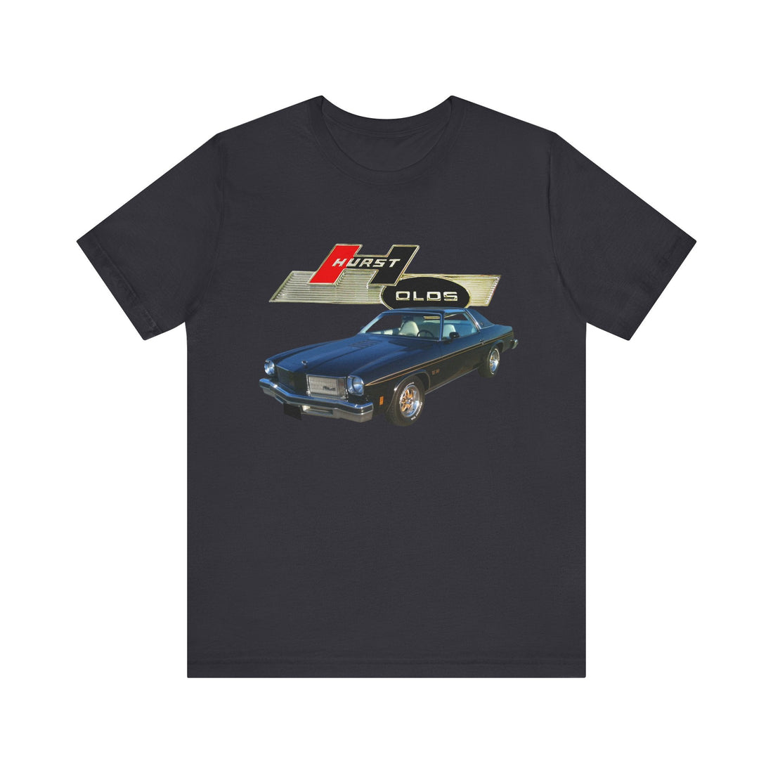 1975 Hurst Olds Short Sleeve Tee featuring classic car graphic on black.