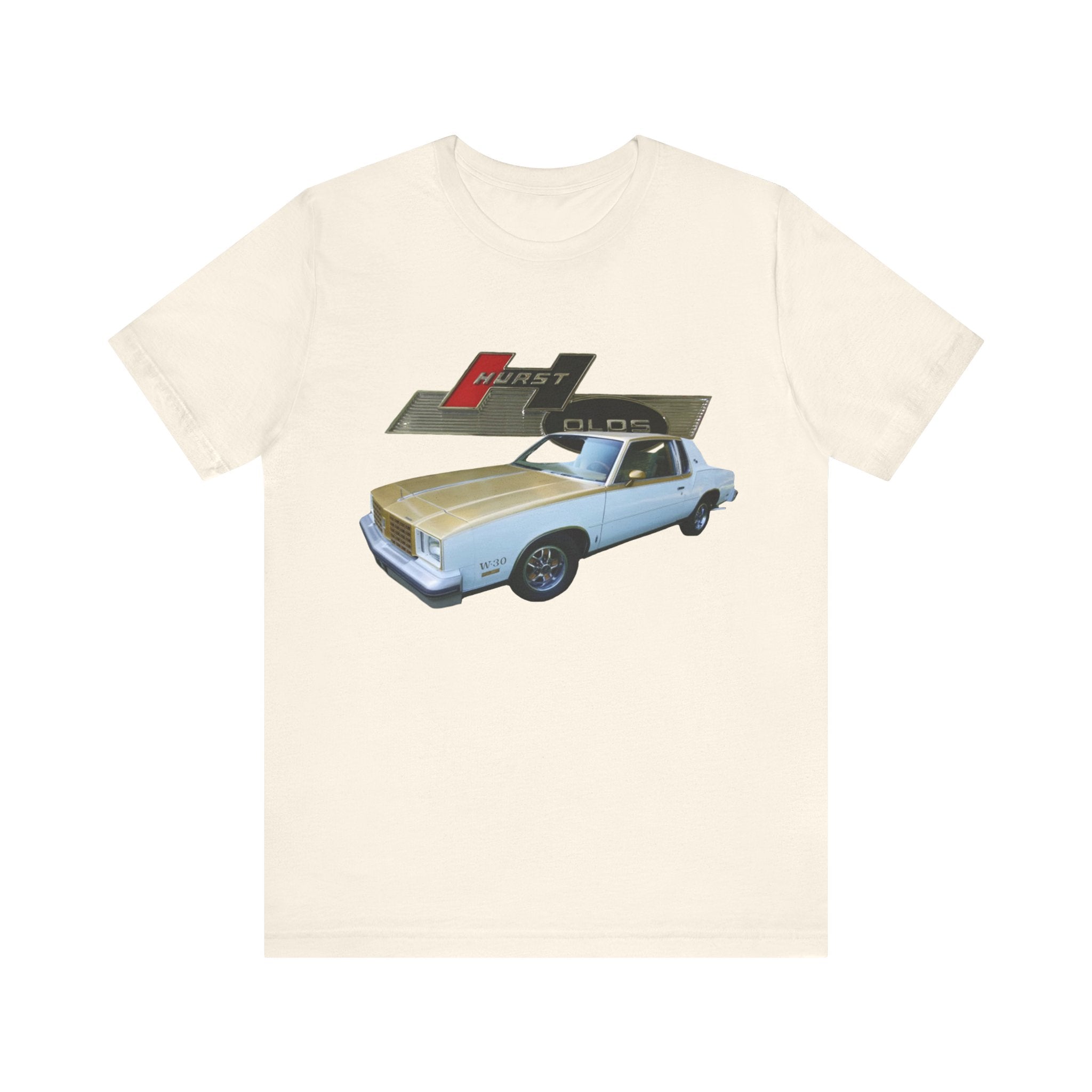 1979 Hurst Olds Cutlass 442 short sleeve tee with car graphic design.