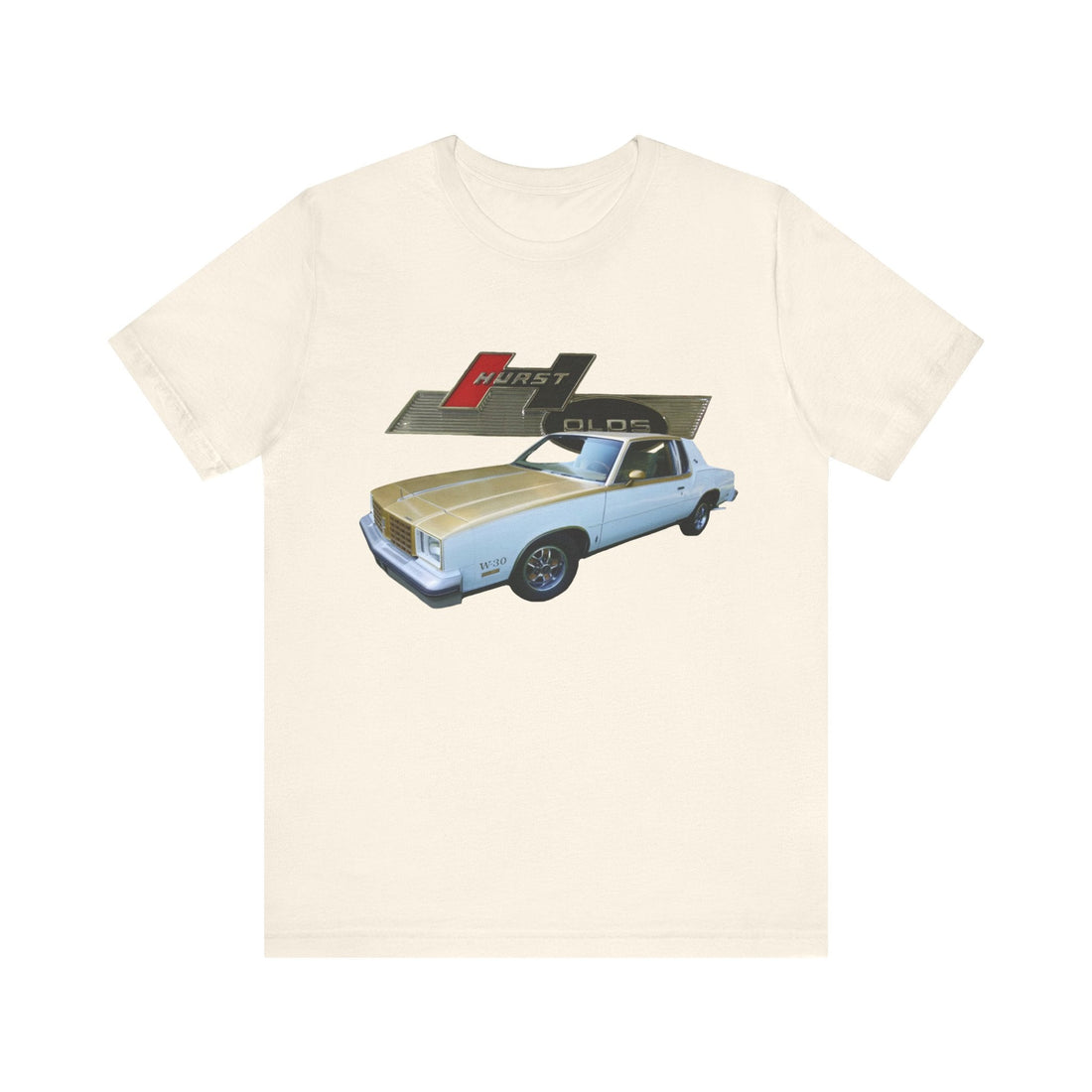 1979 Hurst Olds Cutlass 442 short sleeve tee with car graphic design.