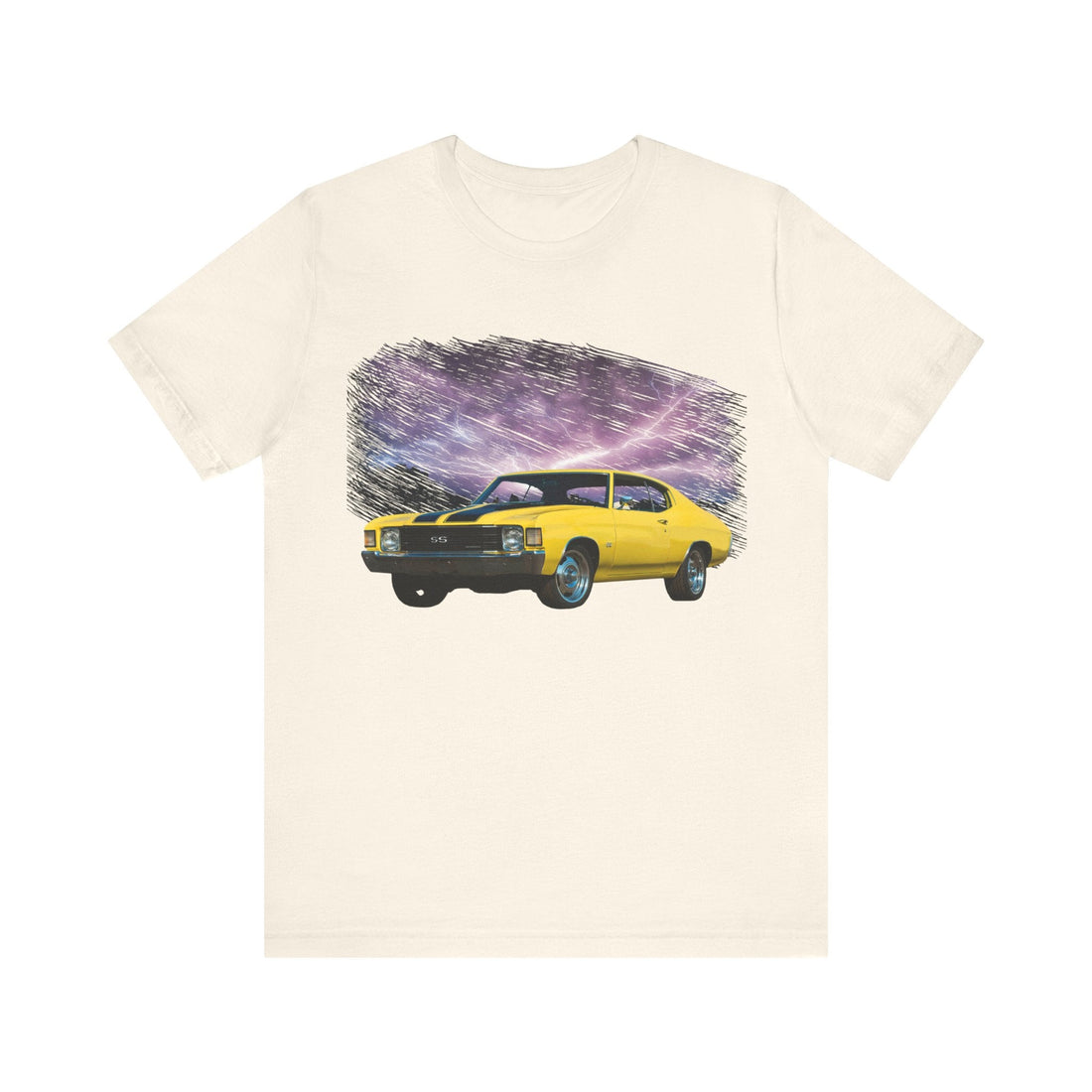 1972 Chevelle SS lightning series short sleeve tee with yellow car graphic.