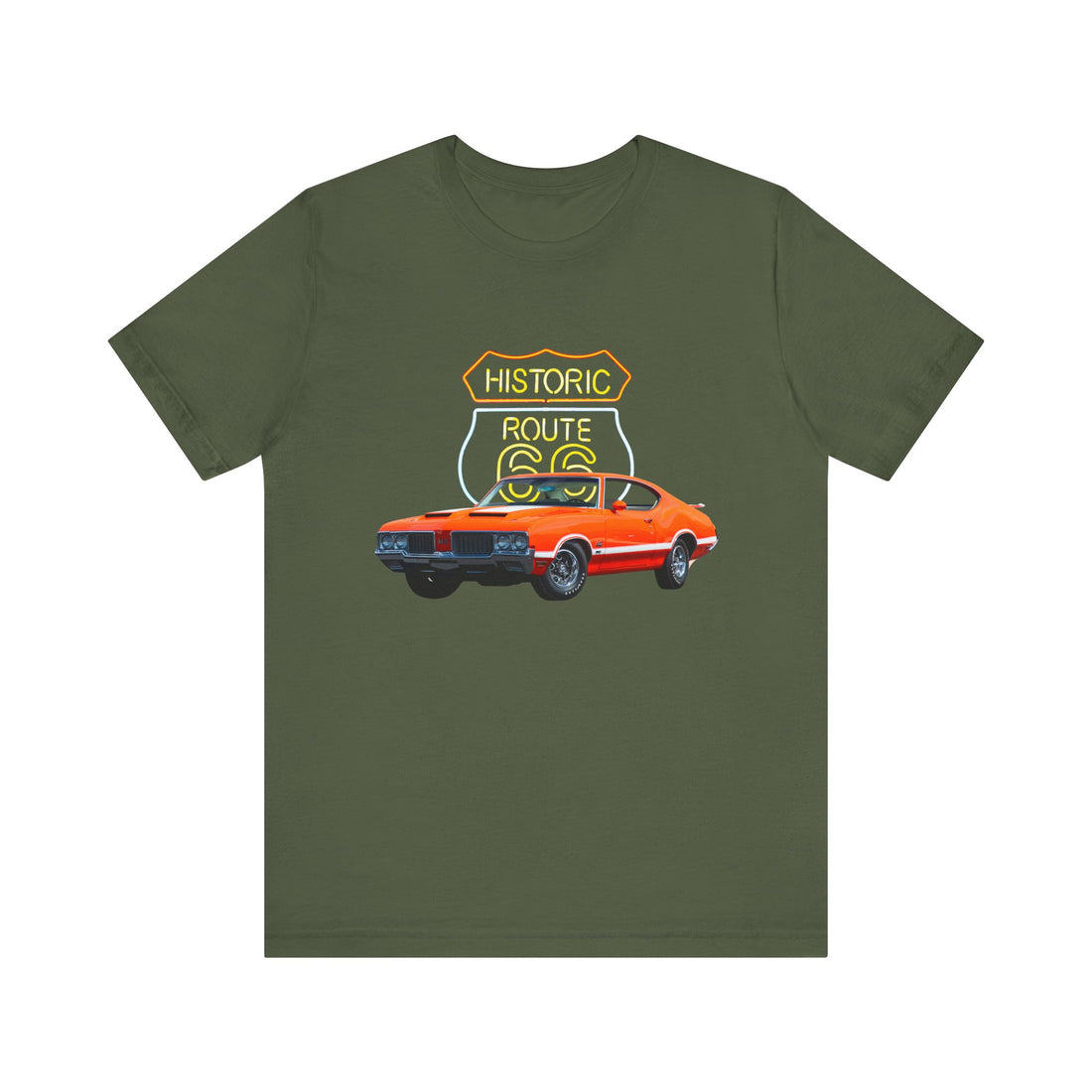 1970 Olds 442 in our Route 66 in the dark series Short Sleeve T-Shirt