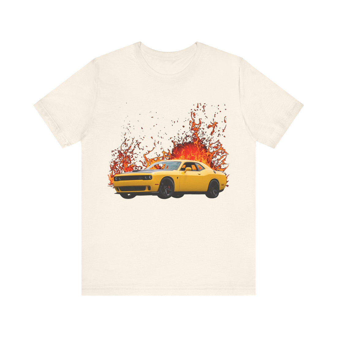 2017 Dodge Challenger Hellcat lava series short sleeve tee with fiery design.