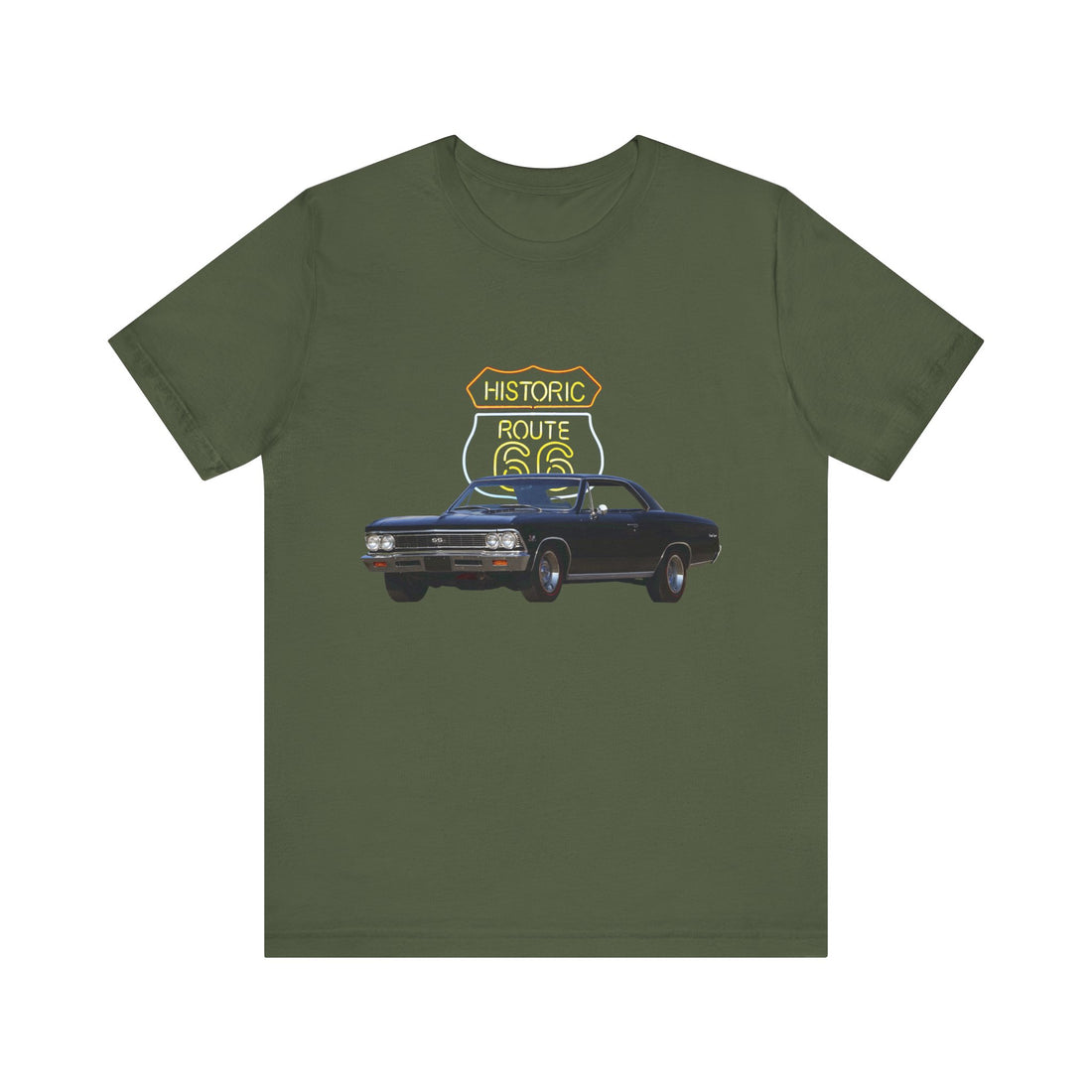 1966 Chevy Chevelle in our Route 66 in the dark series Short Sleeve T-Shirt