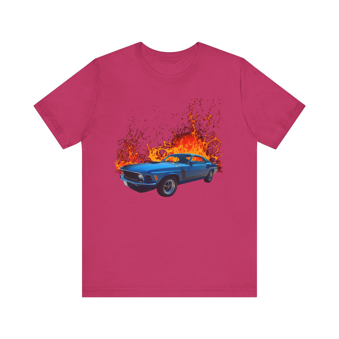 1970 302 Mustang lava series short sleeve tee featuring classic car graphic.