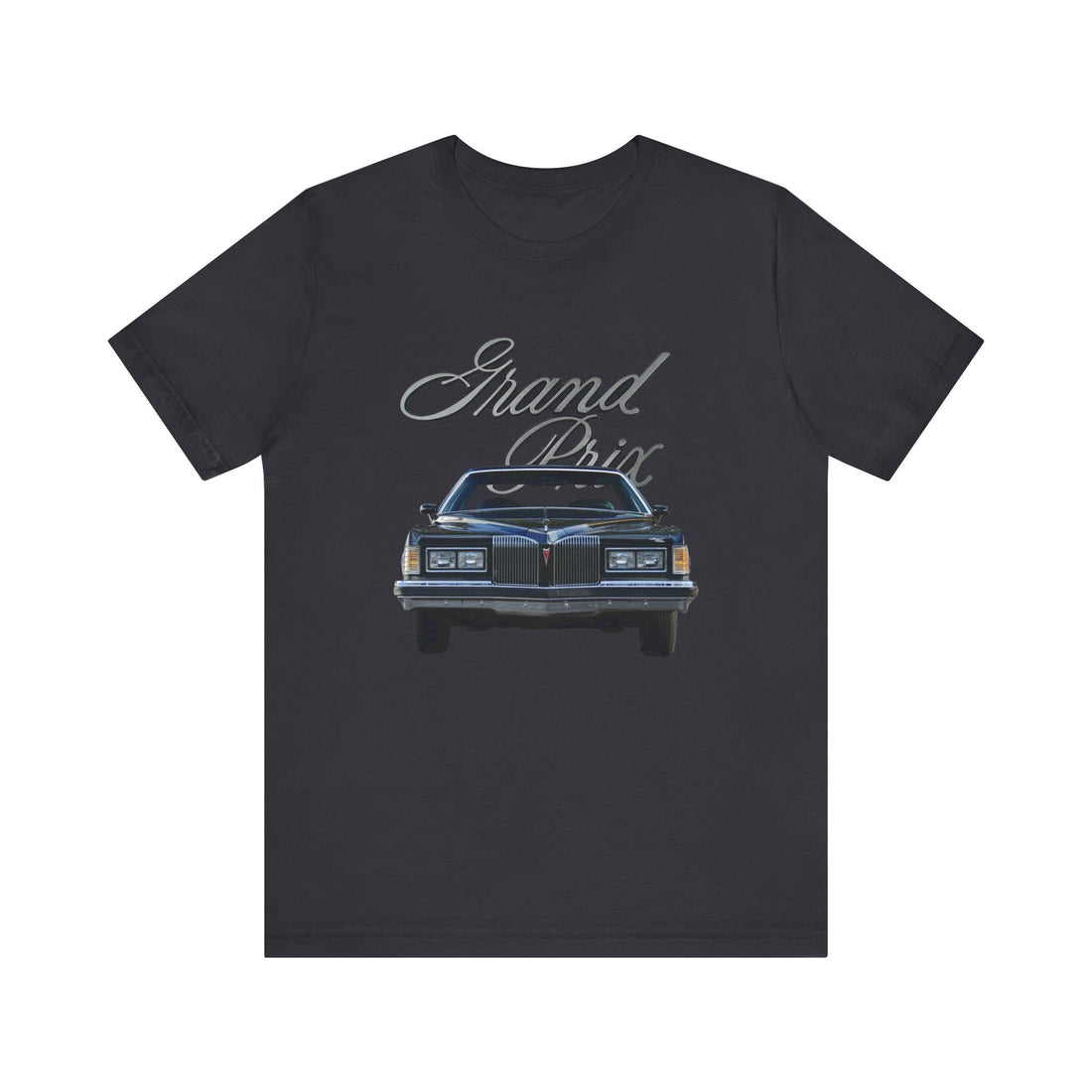 1976 Pontiac Grand Prix Short Sleeve Tee with car graphic design, classic unisex fit.