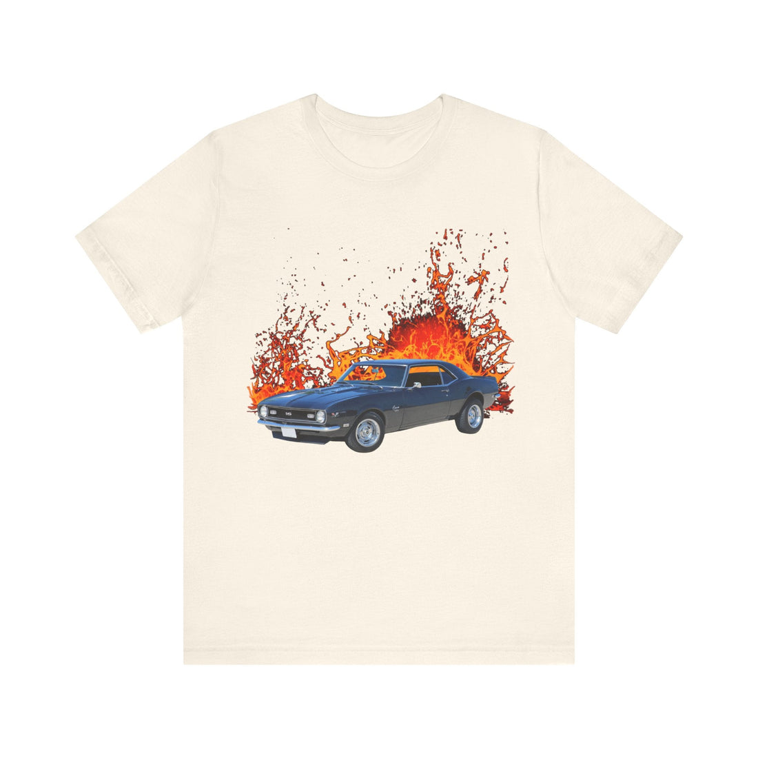 1968 Chevy Camaro lava series short sleeve tee with classic car graphic on black shirt.