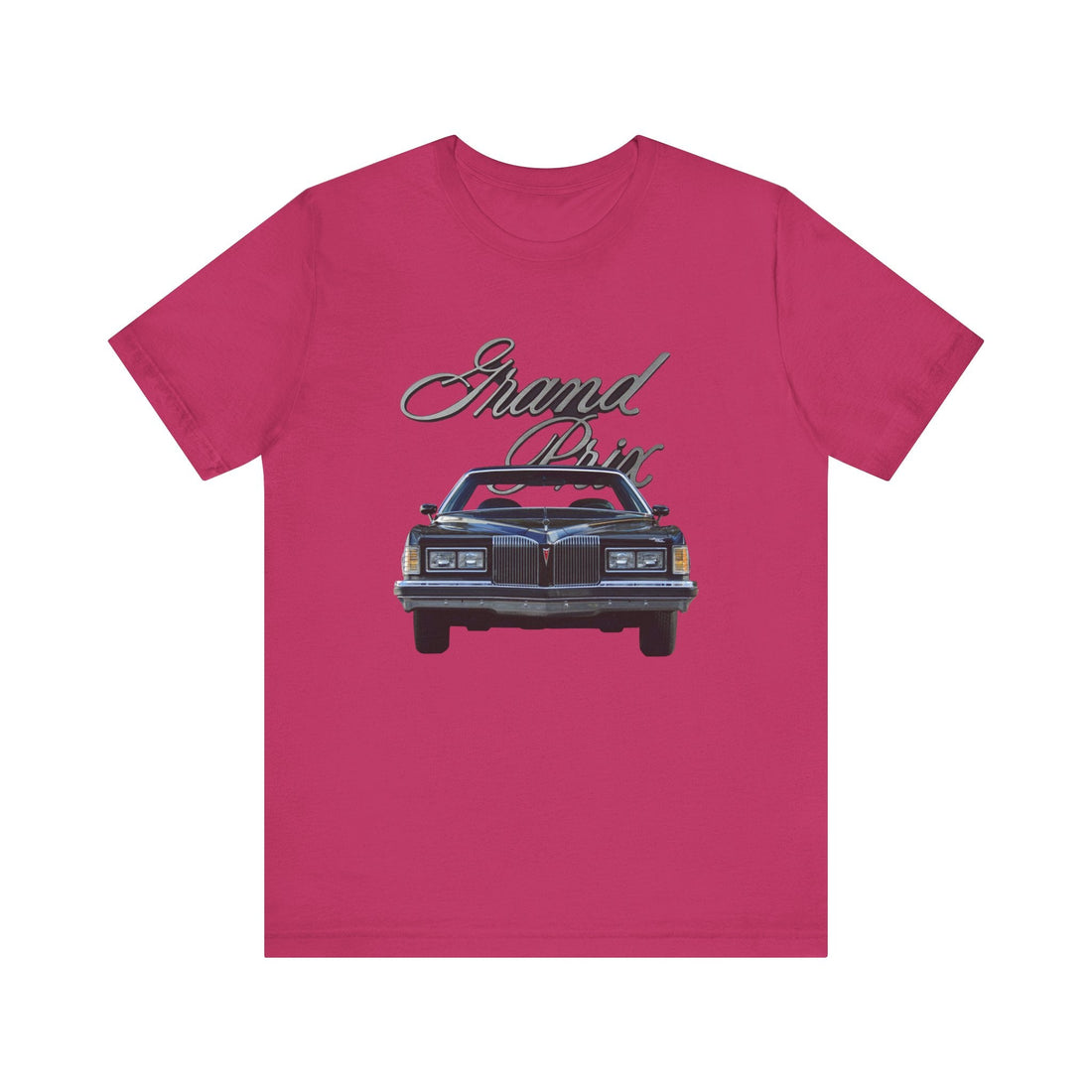 1976 Pontiac Grand Prix Short Sleeve Tee with car graphic design, classic unisex fit.