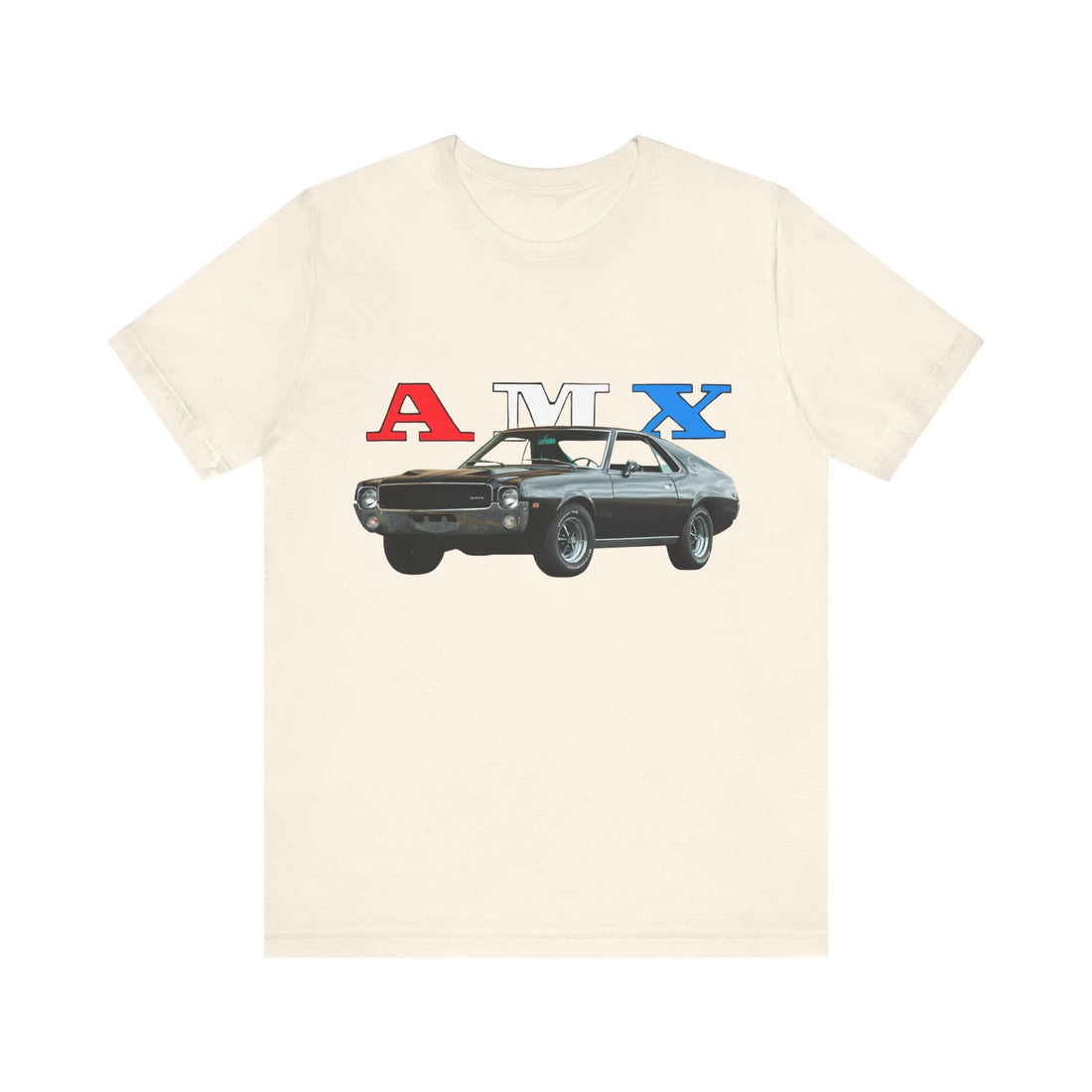 1968 AMX Short Sleeve T-Shirt featuring classic car design, lightweight soft cotton, unisex fit.