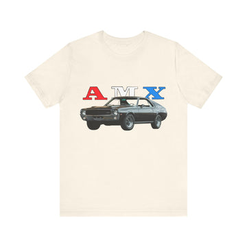 1968 AMX Short Sleeve T-Shirt featuring classic car design, lightweight soft cotton, unisex fit.