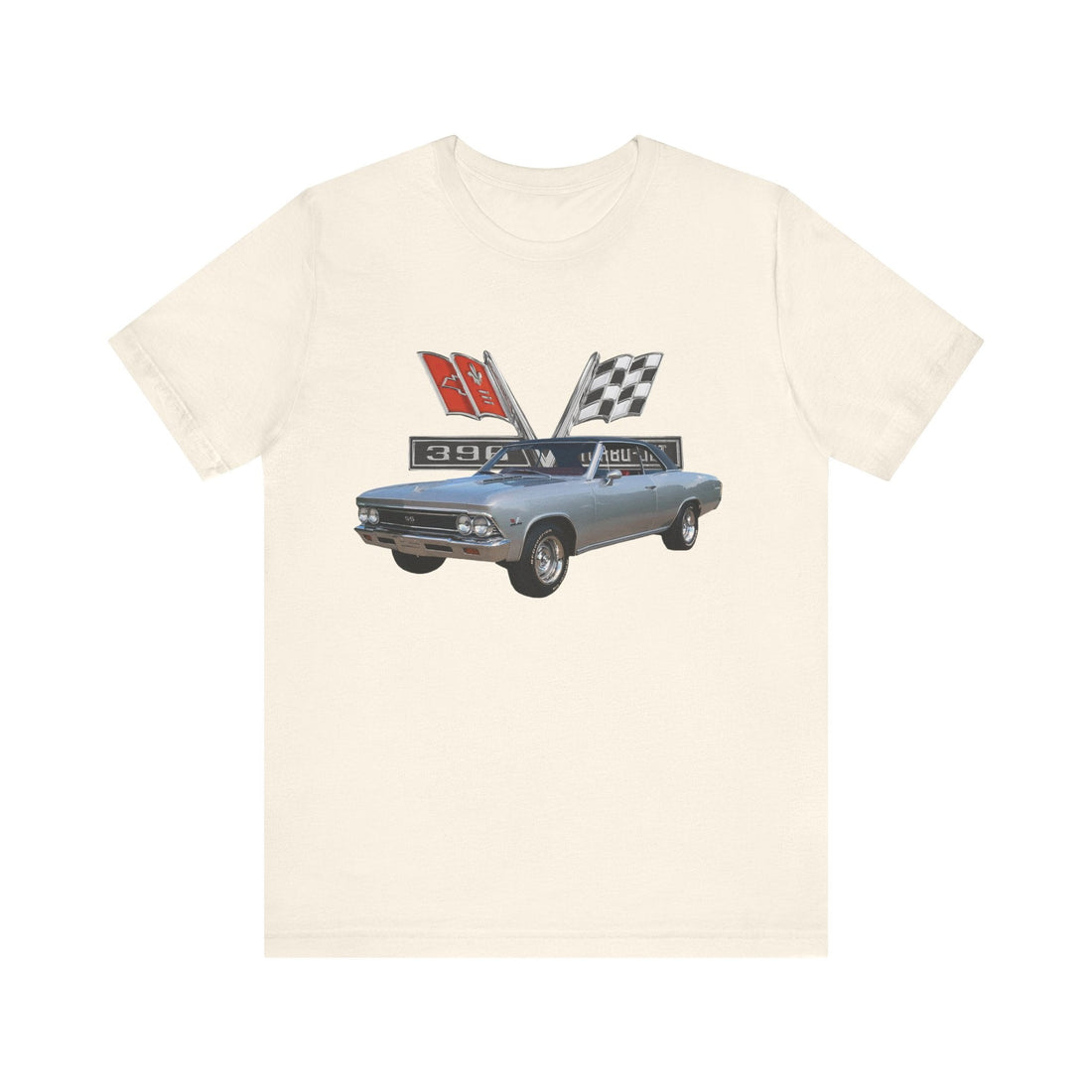 1966 Chevy Chevelle SS Short Sleeve Tee featuring classic car graphic on soft cotton fabric.