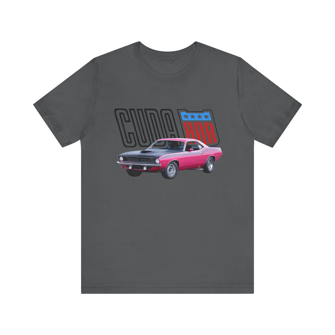1970 AAR Cuda Short Sleeve Tee with vintage car graphic design on soft cotton fabric.