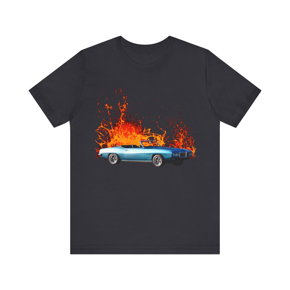 1969 Pontiac Firebird lava series short sleeve tee with vibrant car graphic.