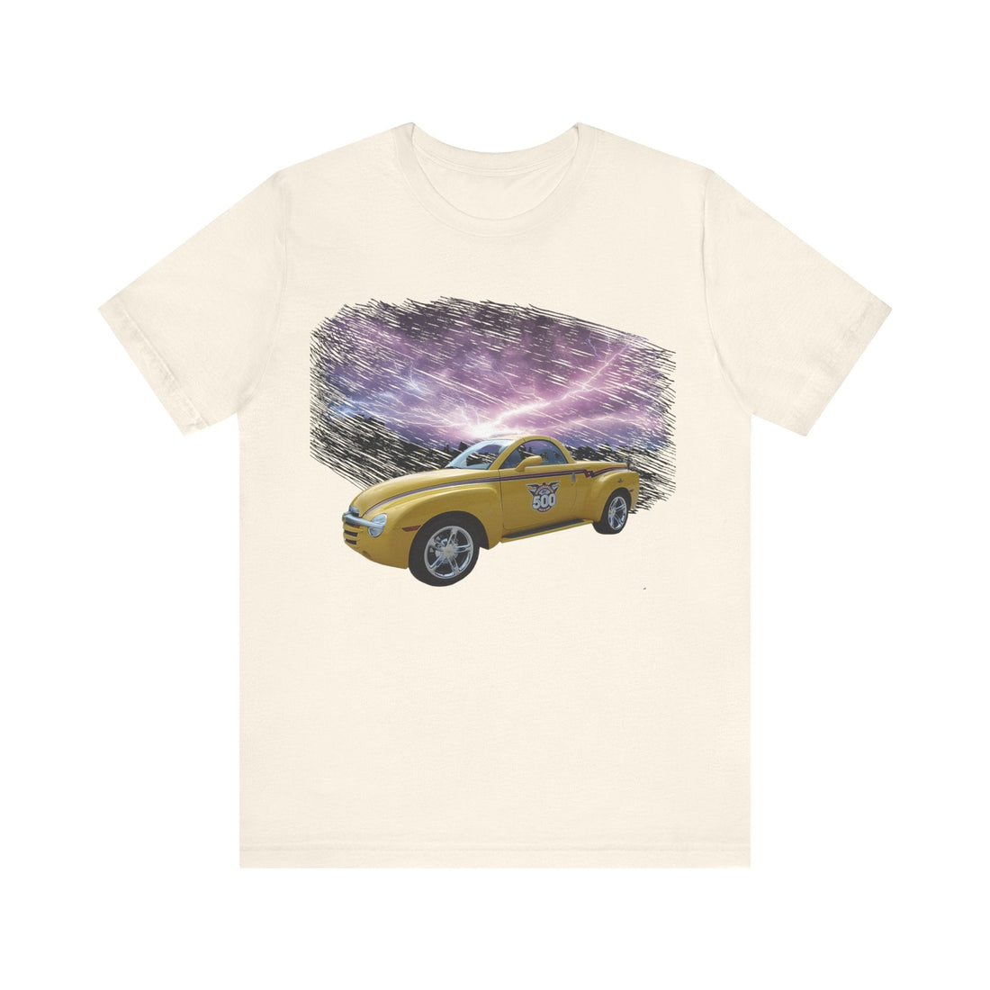 2005 SSR Pace Car lightning series short sleeve tee with yellow car design on black fabric.