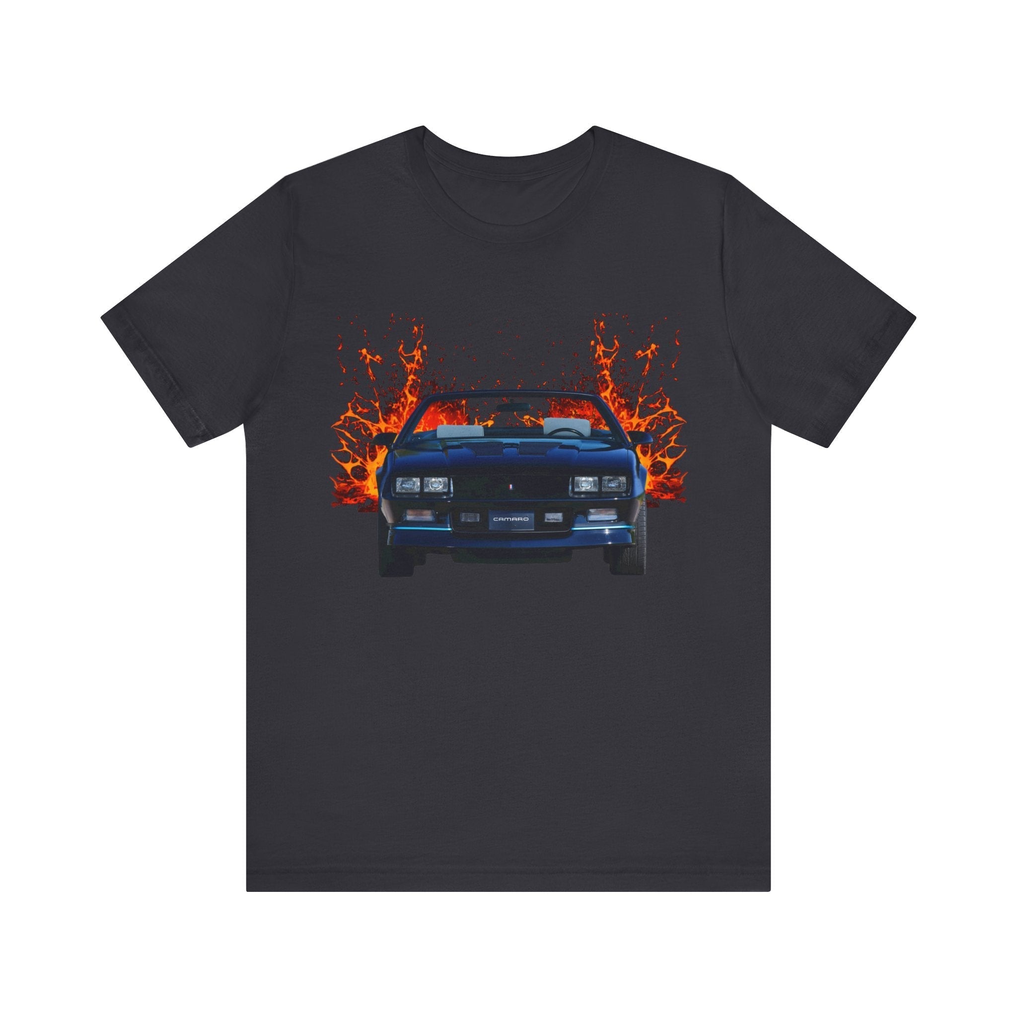 1988 Chevy Iroc-Z Camaro short sleeve tee with car graphic, soft cotton fabric.