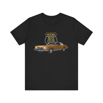 1973 Chevy Monte Carlo in our Route 66 in the dark series Short Sleeve T-Shirt