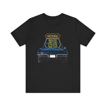 1965 Chevy Corvette in our Route 66 in the dark series Short Sleeve T-Shirt