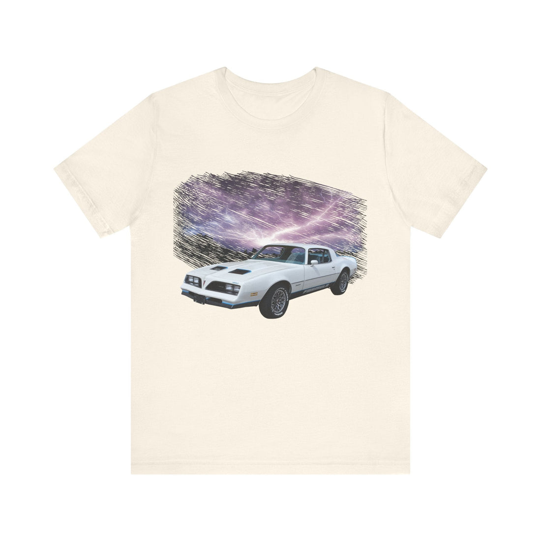 1977 Pontiac Formula Firebird lightning series short sleeve tee with classic car graphic.