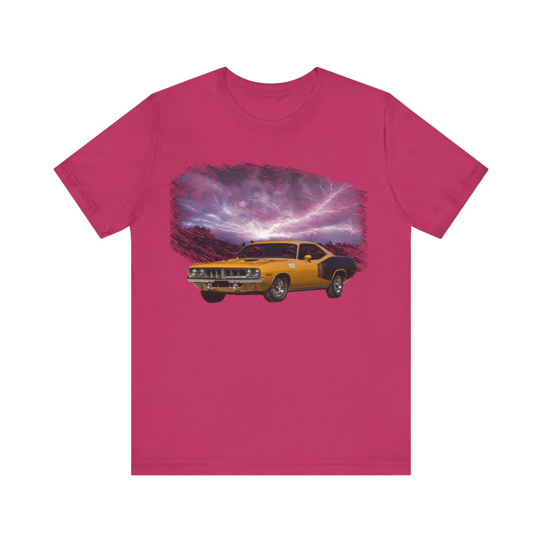 1971 Barracuda lightning series short sleeve tee featuring a classic car design.