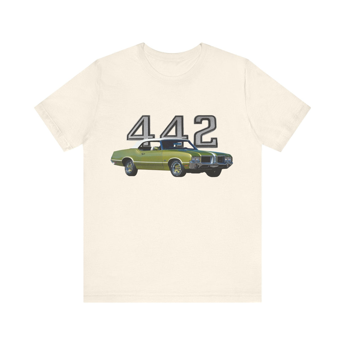 1971 Olds Cutlass 442 Short Sleeve Tee with car graphic and "442" text.