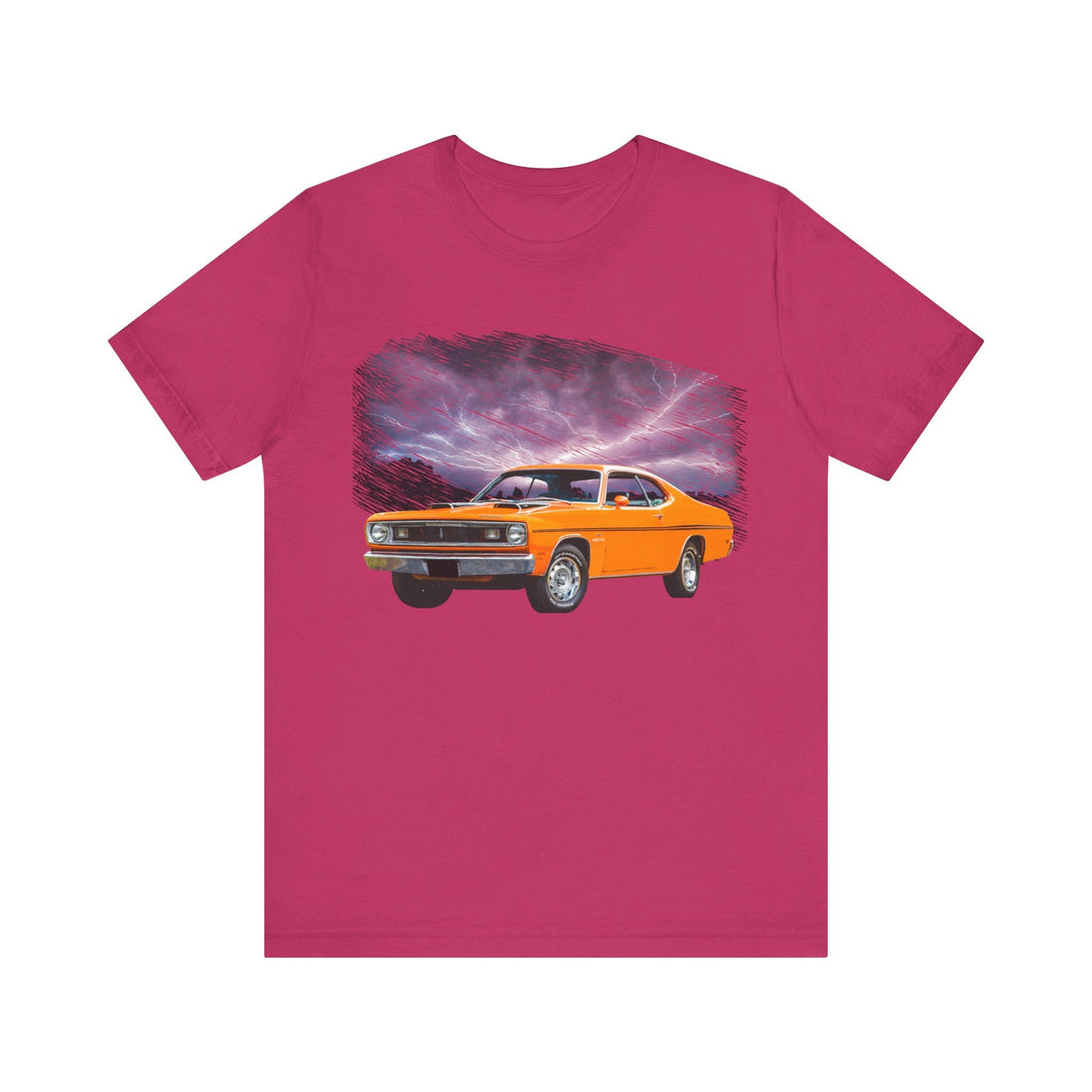 1970 Duster lightning series short sleeve tee with classic car design on front.