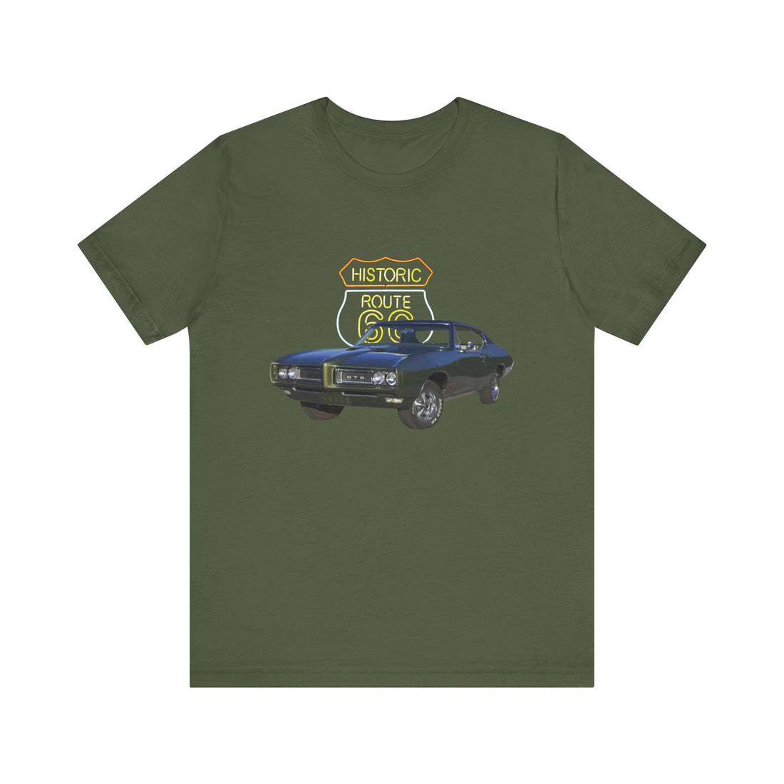 1968 Pontiac GTO in our Route 66 in the dark series Short Sleeve T-Shirt