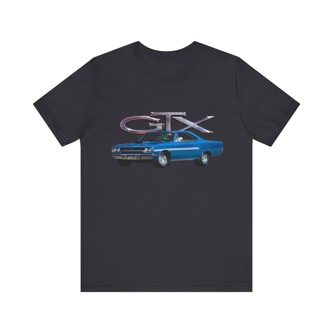 1970 Plymouth GTX Short Sleeve Tee featuring classic car graphic design.