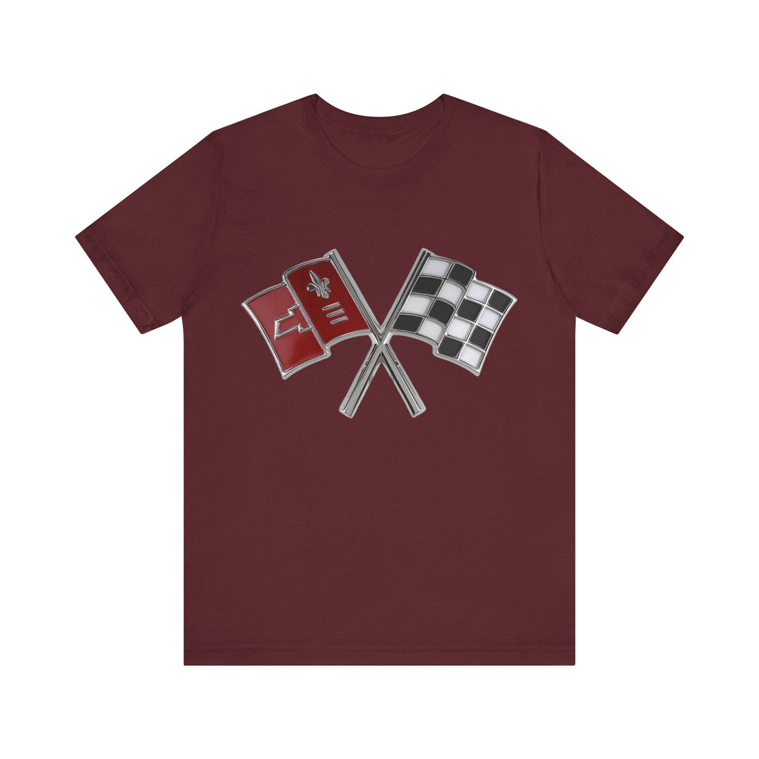 Chevy Corvette Emblem Short Sleeve Tee in maroon with classic jersey fit.